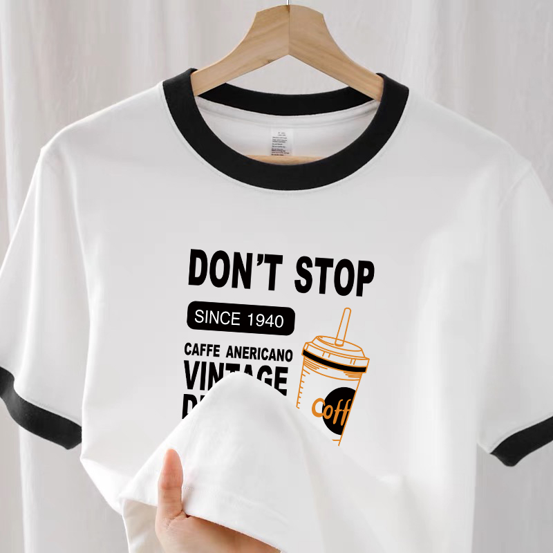 S102#高质量纯棉夏季爆款短袖t恤潮洋气显瘦圆领撞色体恤衫女上衣