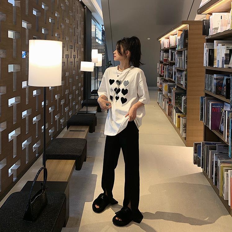 t453#2023春夏新款爱心印花短袖T恤韩版宽松打底衫内搭上衣ins