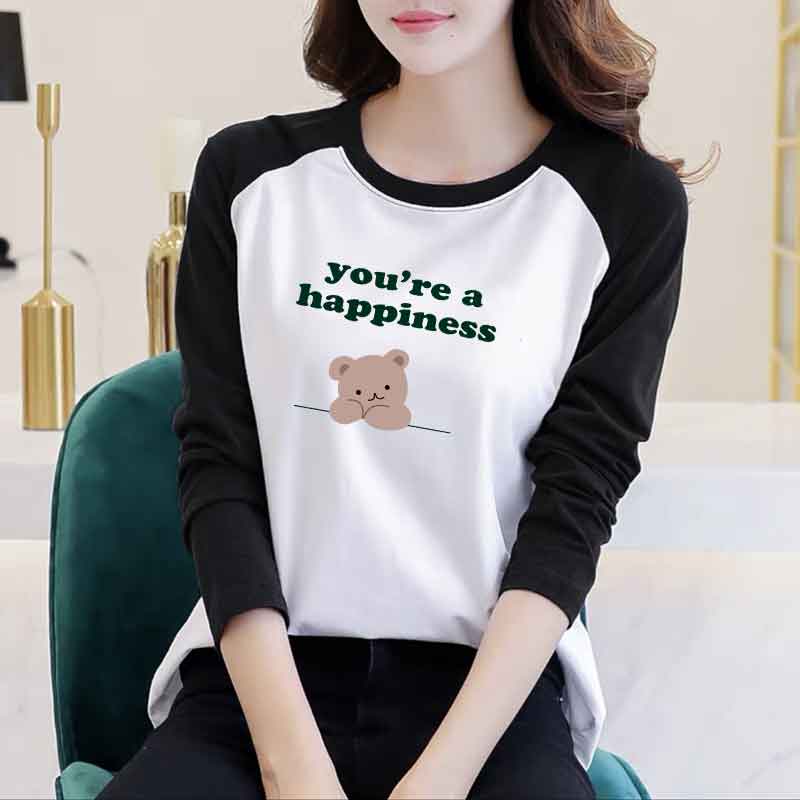 M12#2023秋季新款打底衫长袖拼色领t恤上衣女潮ins厂家直销发货快