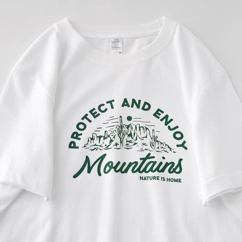 t435#日系简约山峰印花圆领短袖t恤男舒适宽松休闲短袖女夏潮