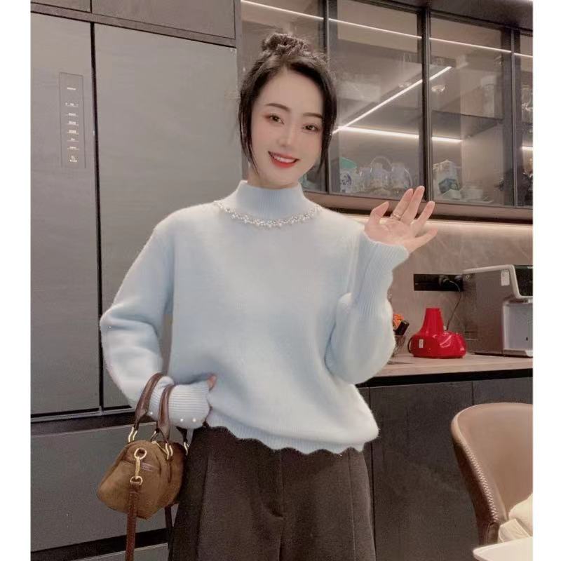 不起球 亮钻钉珠毛衣女 软糯慵懒风韩系加厚保暖亮丝针织衫上衣