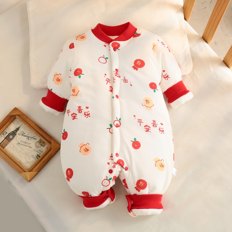 秋冬新生儿150g夹棉棉服宝宝爬服加厚婴幼儿连体衣棉服男女宝宝