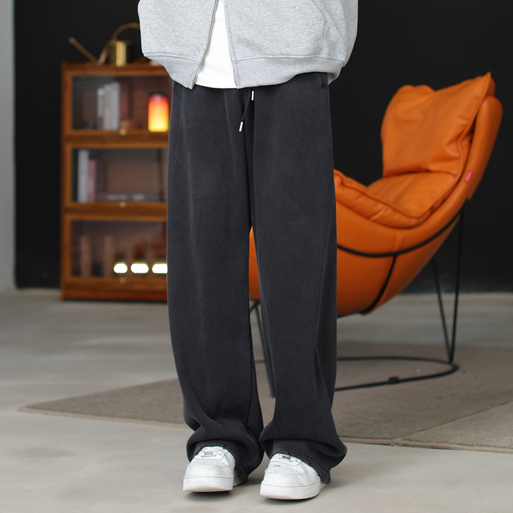 颖哥巴家原创卫裤潮牌垂顺宽松直筒春秋款长裤重磅水洗灰男休闲裤