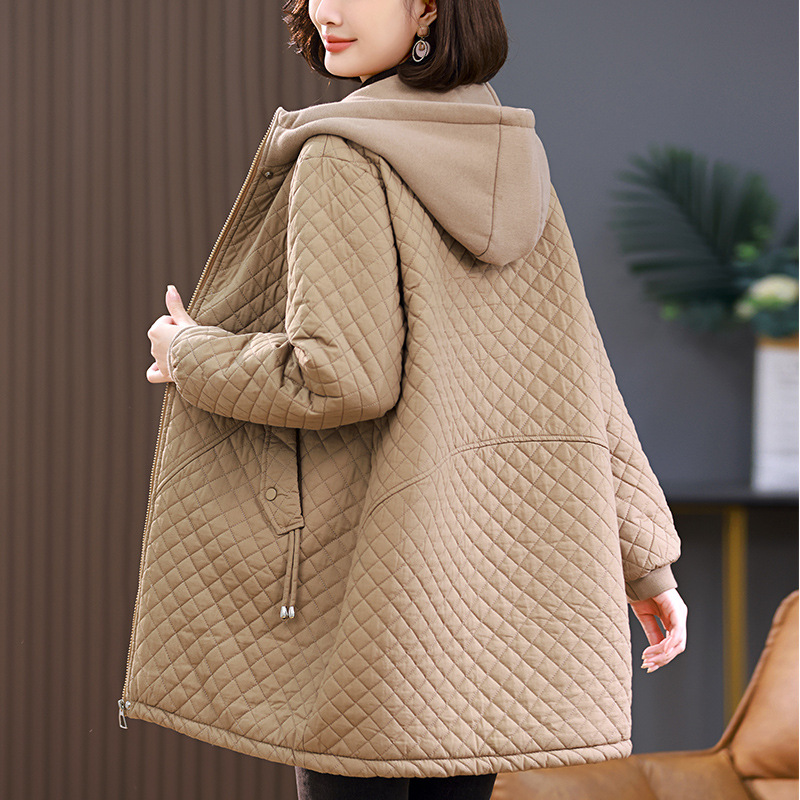 中长款连帽棉服女2024冬季新款宽松大码中年妈妈加绒加厚保暖外套