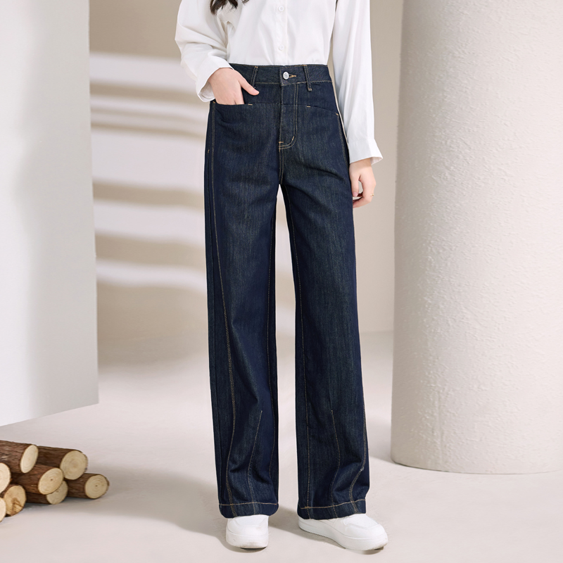 30002直筒型窄版阔腿牛仔裤女高腰遮肉阔腿休闲简约牛仔女裤新款