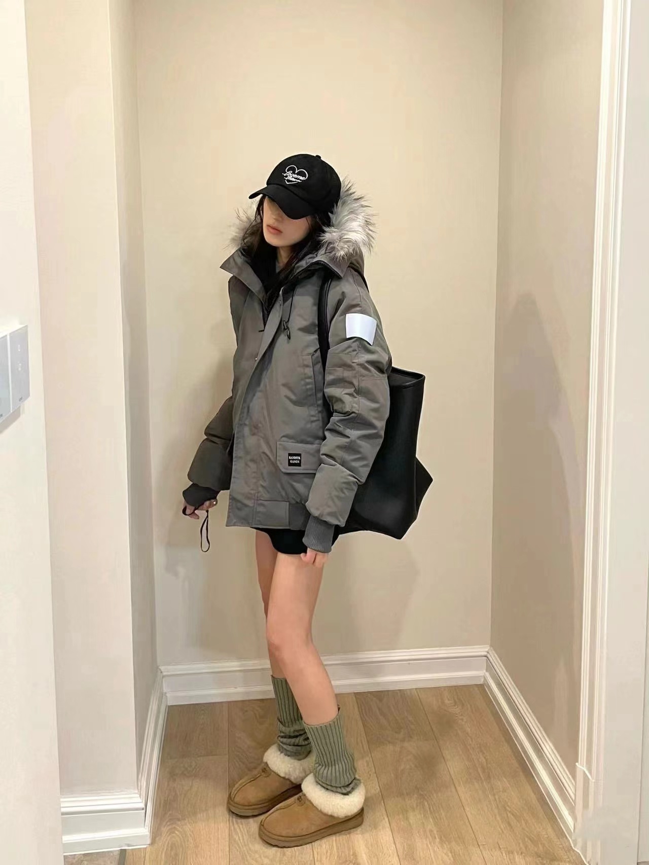 美式新款工装派克大毛领宽松加厚连帽棉服小个子冬季保暖外套