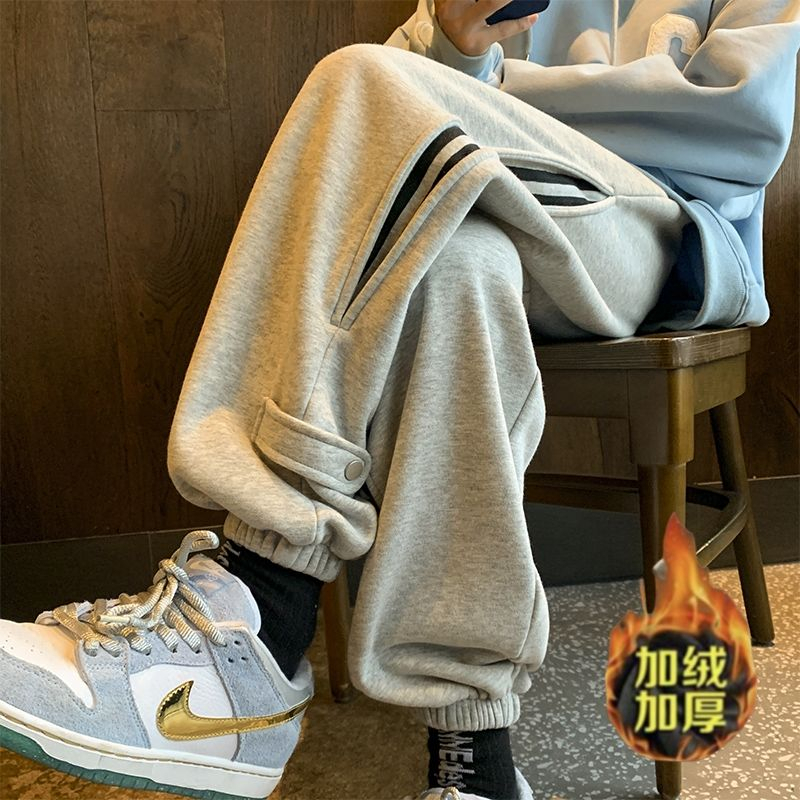 【小扬哥推荐】裤子男秋冬季设计感束脚运动卫裤美式潮牌加绒加厚