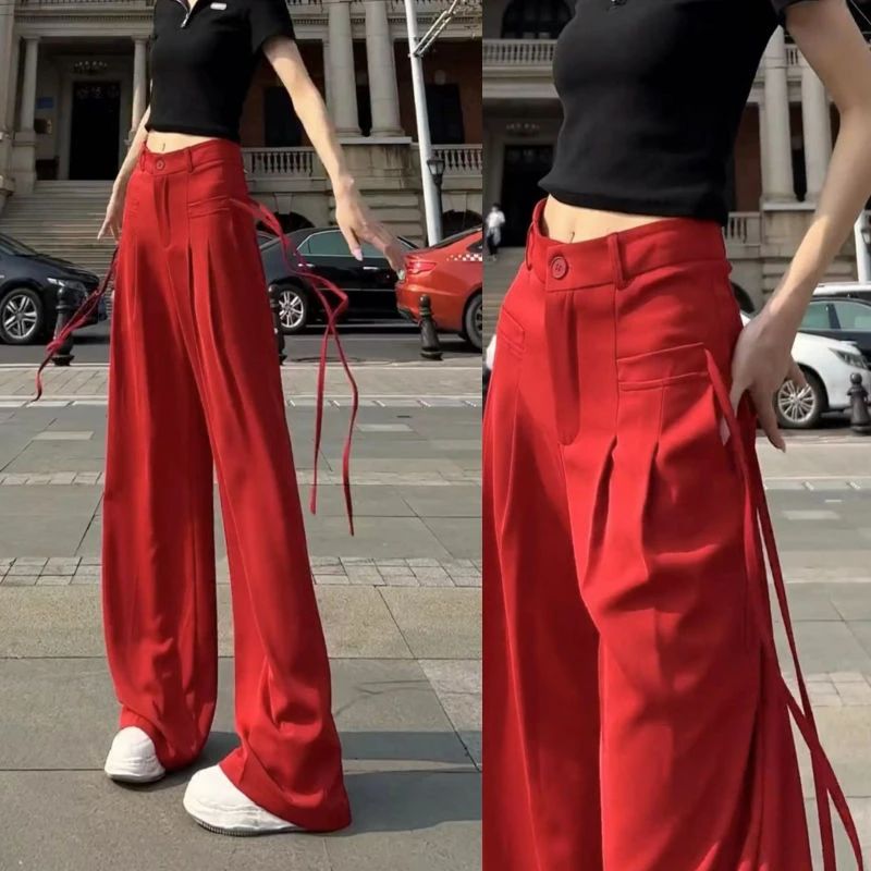 阔腿裤女春秋新款垂坠感时尚洋气高腰显瘦休闲直筒西装拖地长裤女