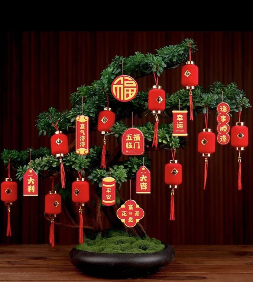 灯笼6个招财干花真花鲜枝水培植物红色年宵花