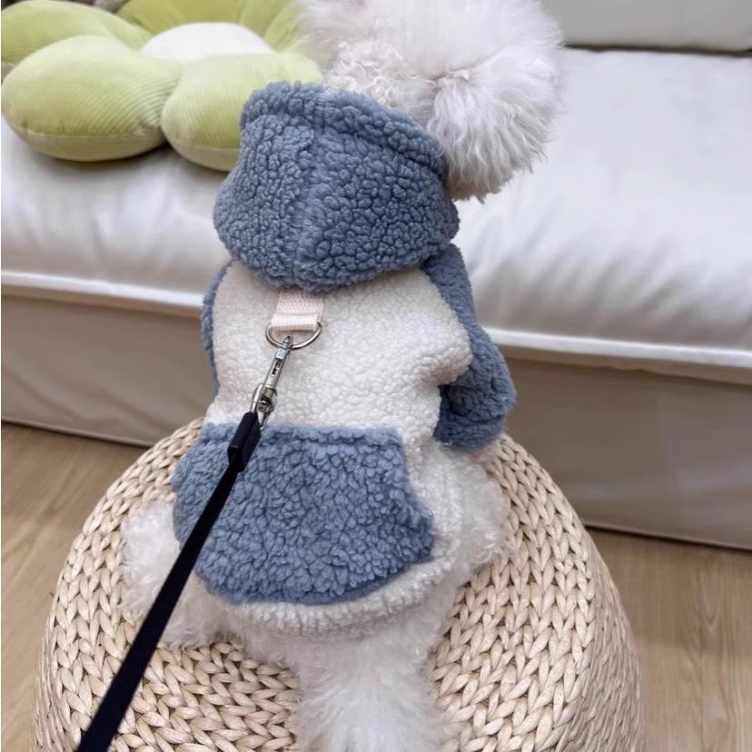 秋冬新款可牵引狗狗衣服保暖棉衣泰迪比熊雪纳瑞中小型犬宠物绒衣