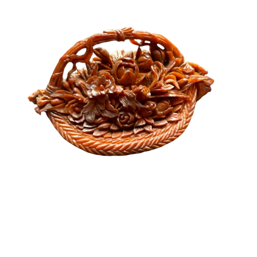 橄榄核雕原创手作《花篮》