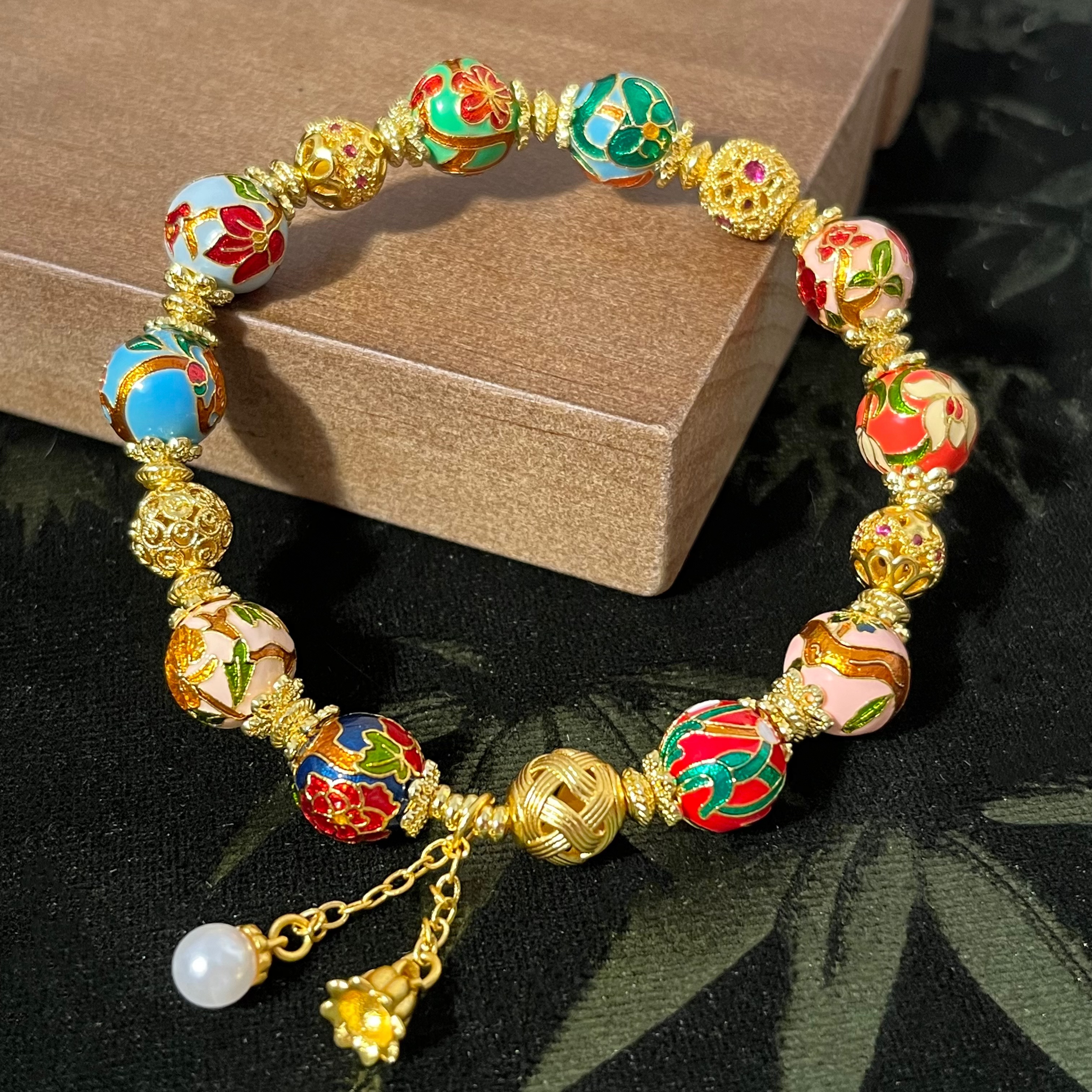 合金手链 十二花神手串女串珠古法轻奢镶嵌单圈古风五彩彩色复古