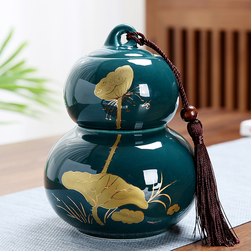 福禄陶瓷葫芦茶叶罐摆件小号家用大密封罐普洱红茶空包装盒子定制