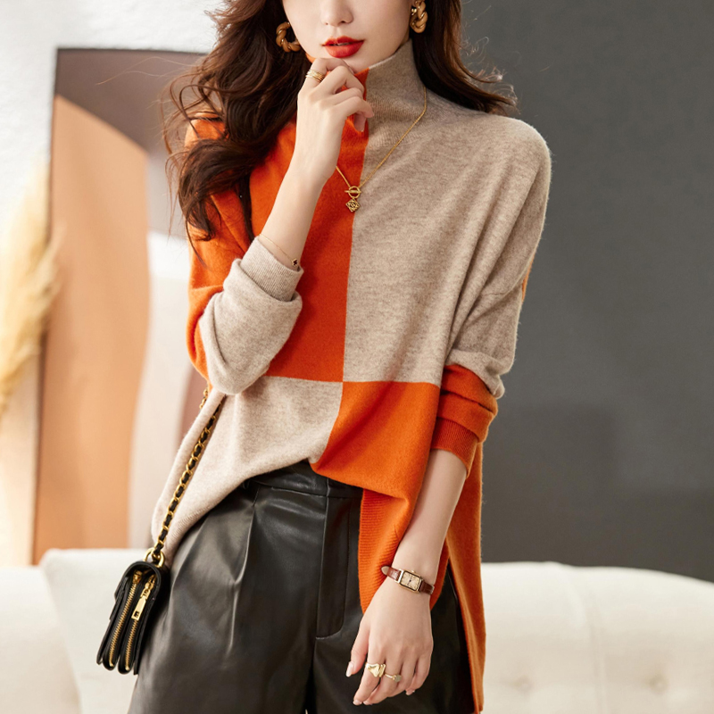 胖妹妹秋冬加大码高领毛衣女宽松加肥羊毛衫100纯羊毛针织打底衫