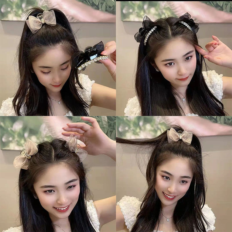 非金属布艺发饰 双面抓夹刘海碎发夹后脑勺蝴蝶结钻钻夹前额洋气