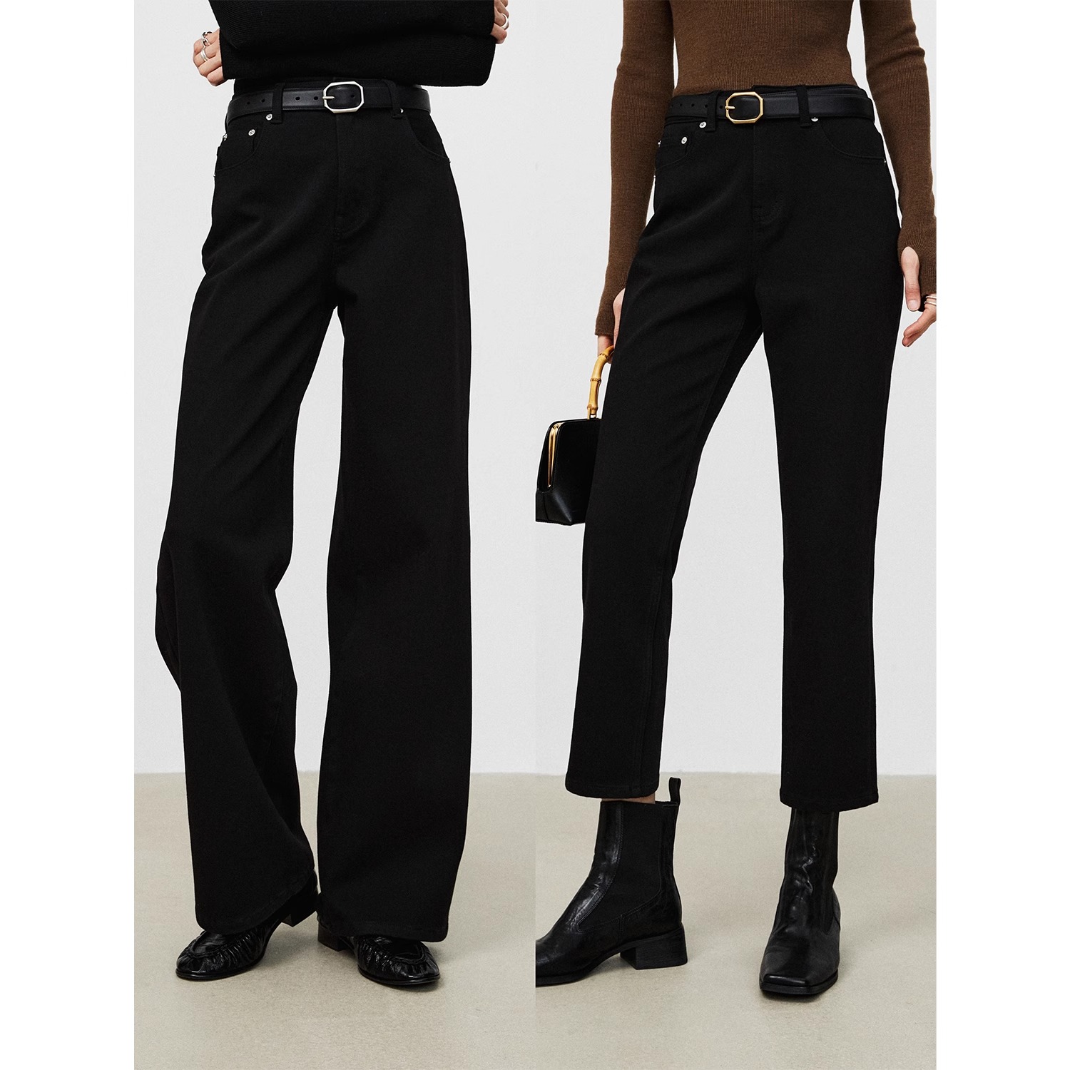 MRS Studios「红人上新」莱卡科技BLACKMAX黑抓绒及地阔腿牛仔裤