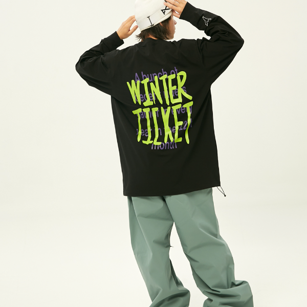 WINTER TICKET2324新款黑色印花长袖圆领白色三防休闲嘻哈打底T恤