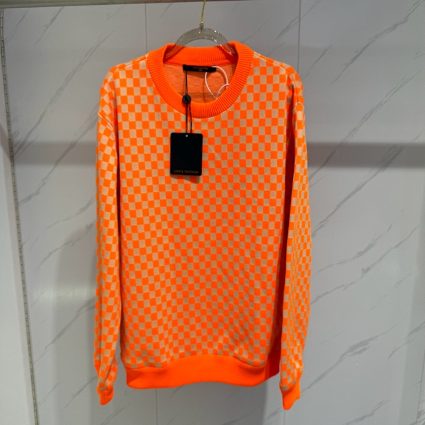 全新未使用 LouisVuitton/路易威登 新款橙色棋盘格卫衣/M码 