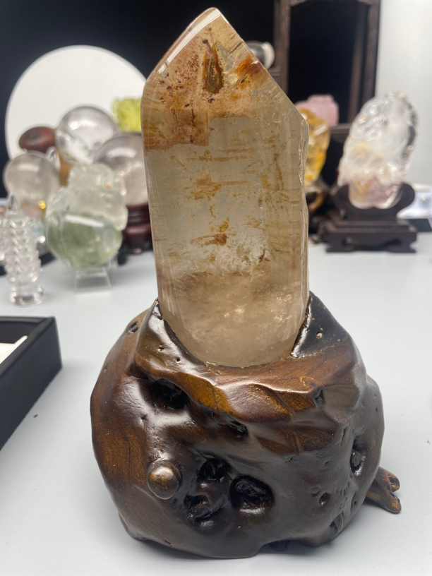 天然白水晶原石摆件家居办公桌摆件消磁能量柱景石床头摆件