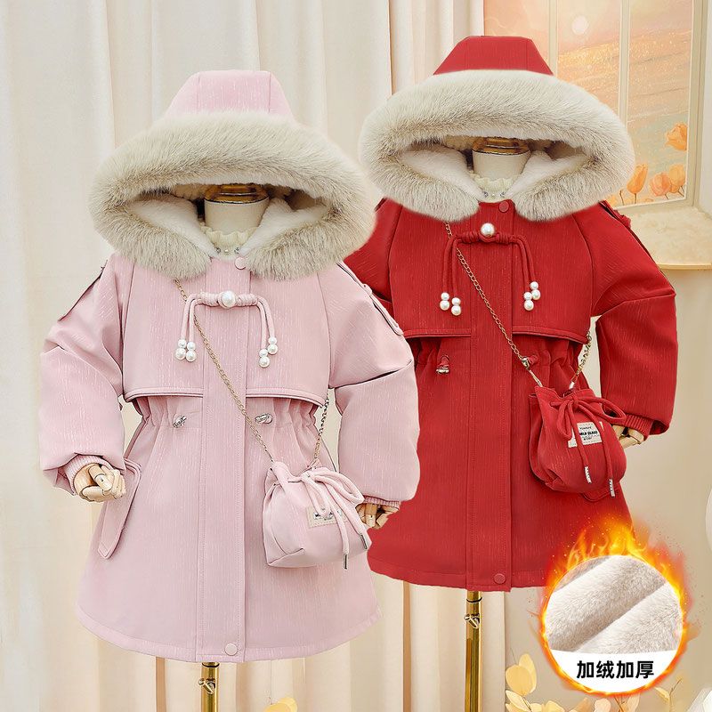 儿童皮衣女童冬装加绒外套新款洋气中大童加厚派克服中长款潮