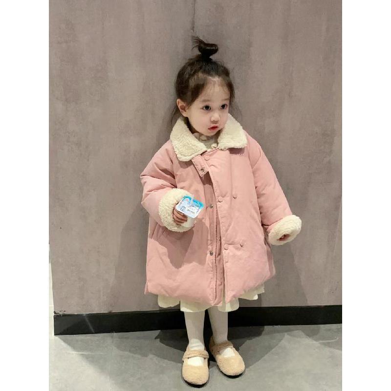 韩国童装女童棉服冬装外套新款女宝宝加厚保暖儿童中长款棉衣