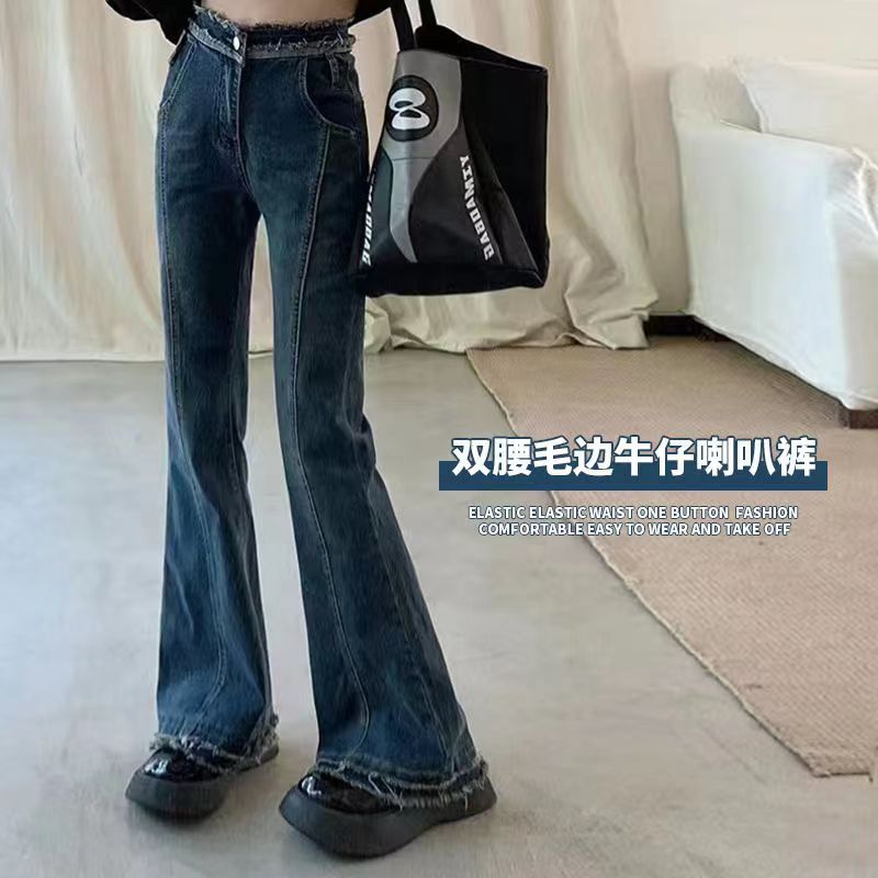 儿童女童2023春季款牛仔裤显瘦喇叭裤中大童显高修身长裤子潮