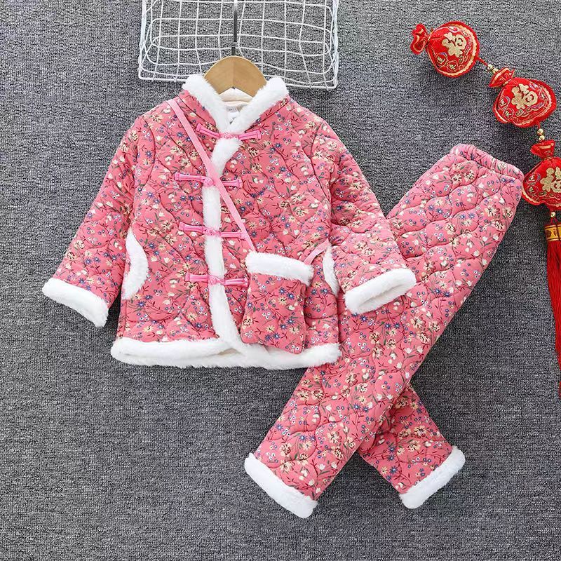 东北大花袄加厚宝宝花衣女童手工花袄民族风儿童拜年服套装