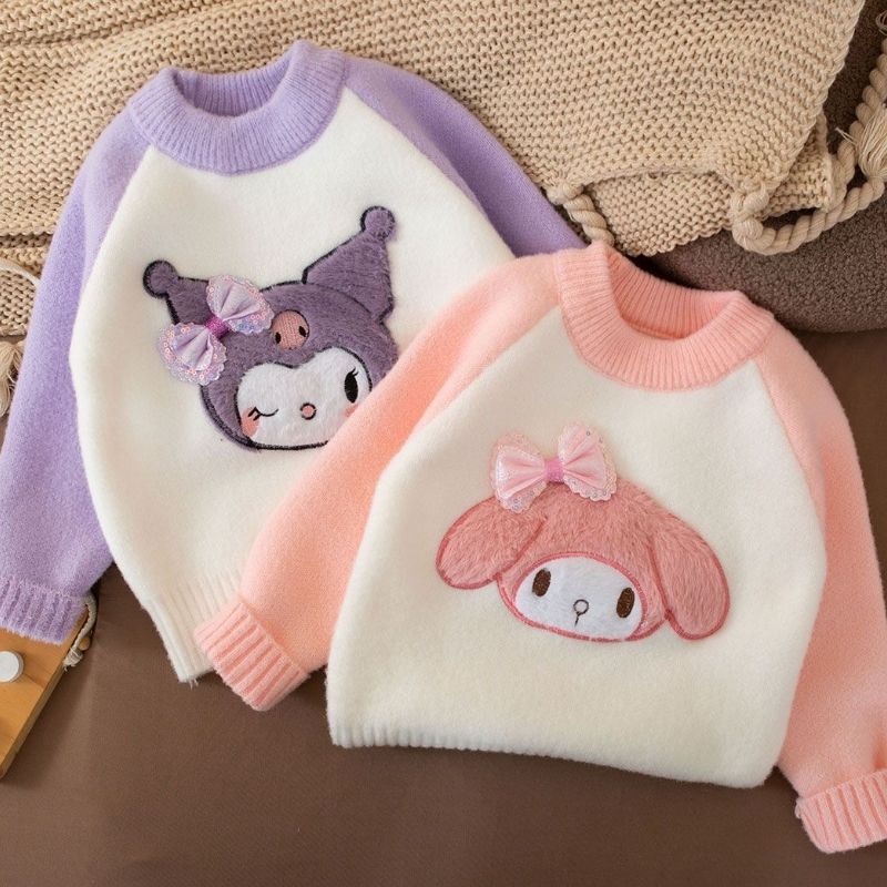 秋冬女童毛衣卡通库洛米套头毛衣儿童加绒仿貂绒中小童针织衫