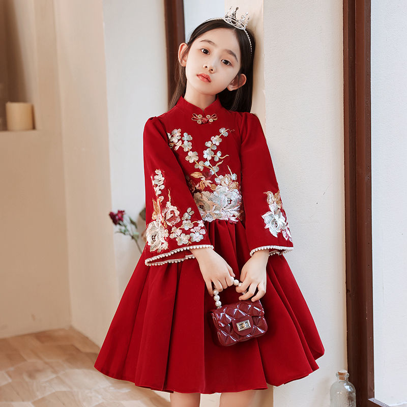 汉服女童冬装新年衣服儿童中国风童装加绒唐装女孩过年拜年服冬季