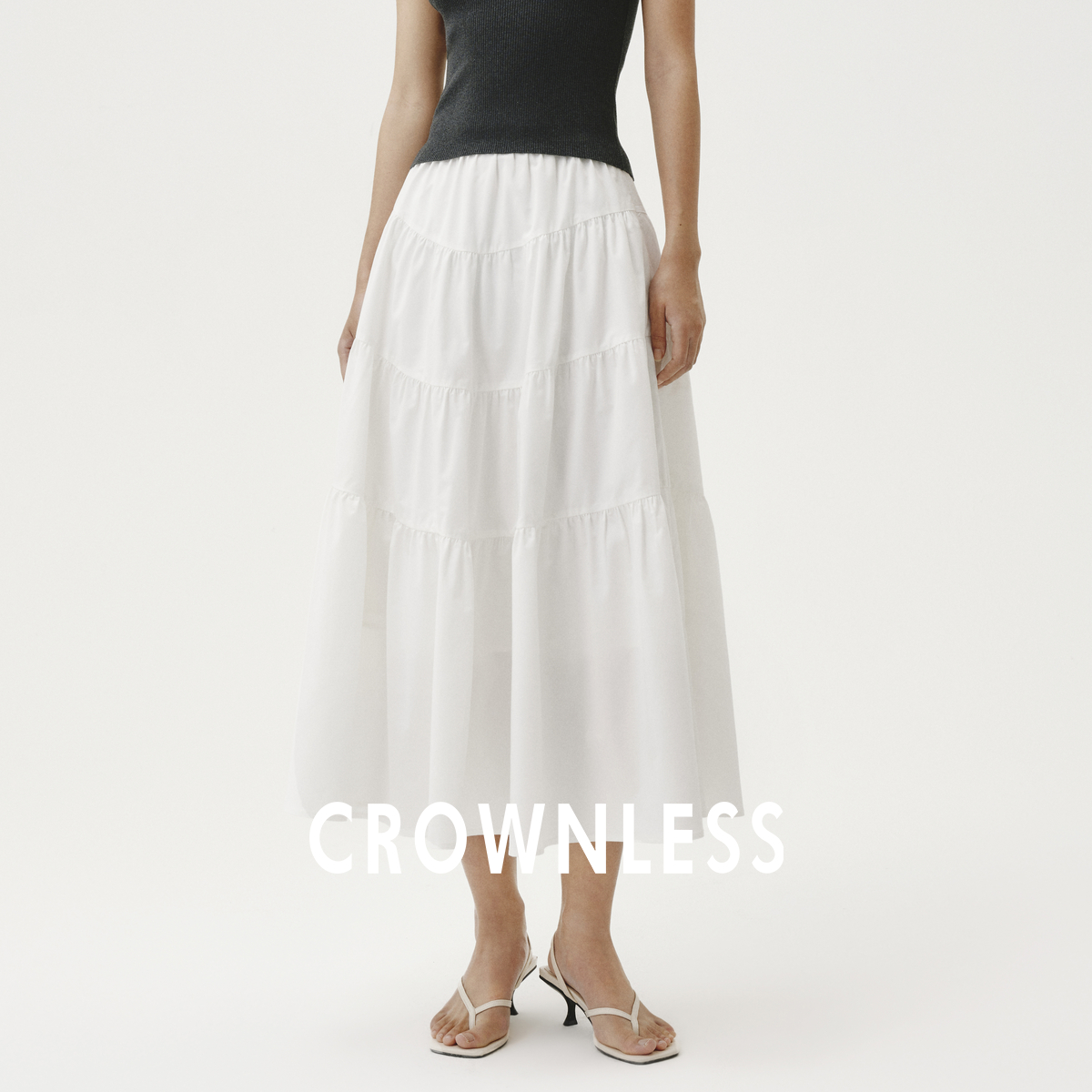 CROWNLESS未冕2024夏季新品复古减龄层次拼接重磅醋纤A字半身裙