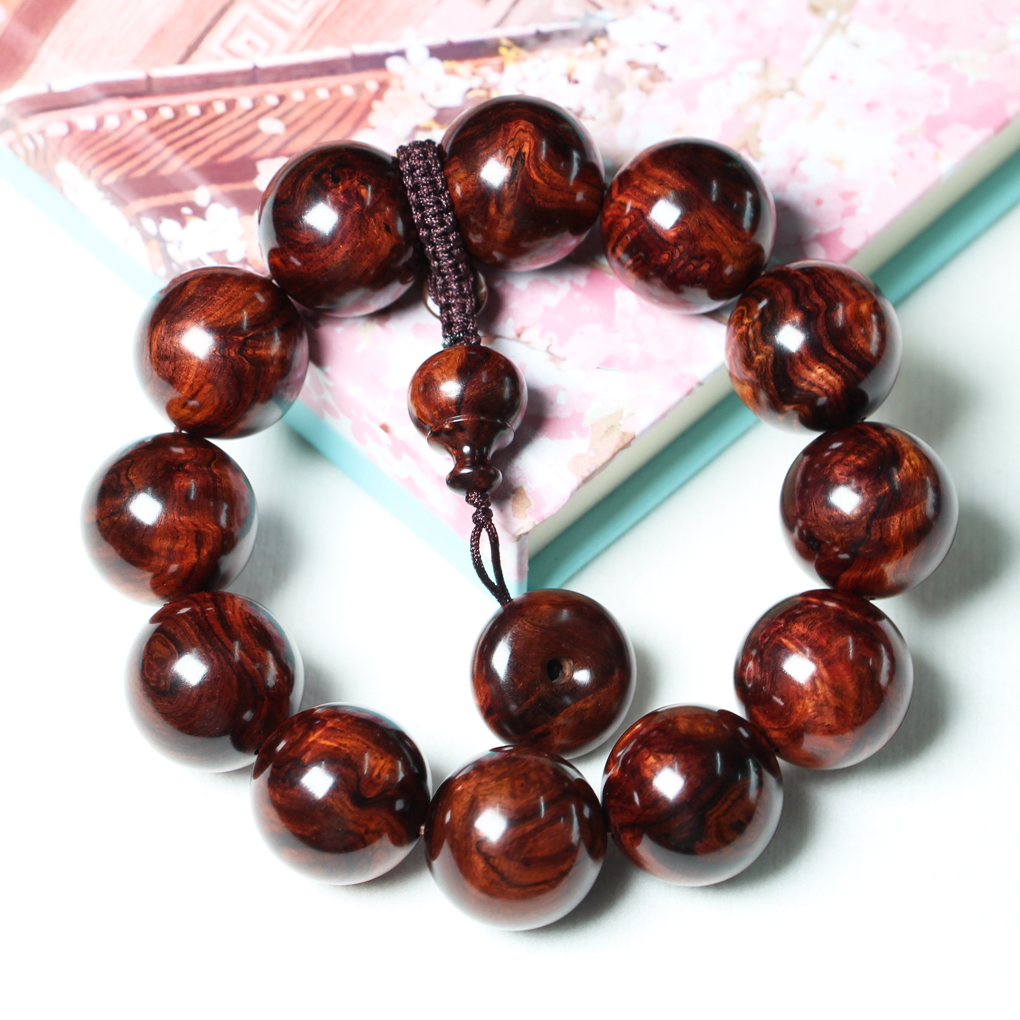 海南黄花梨老料紫红底2.0高油密沉水级水波带瘤手串保真海黄