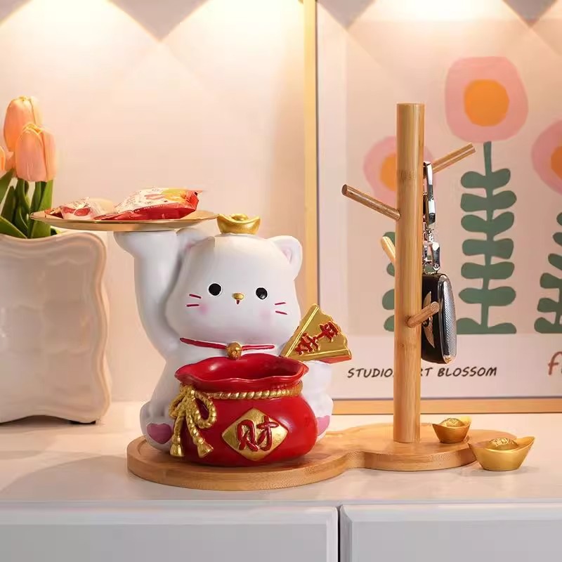 2024新款招财猫高档摆件入户玄关钥匙收纳酒柜进门口乔迁新居礼品