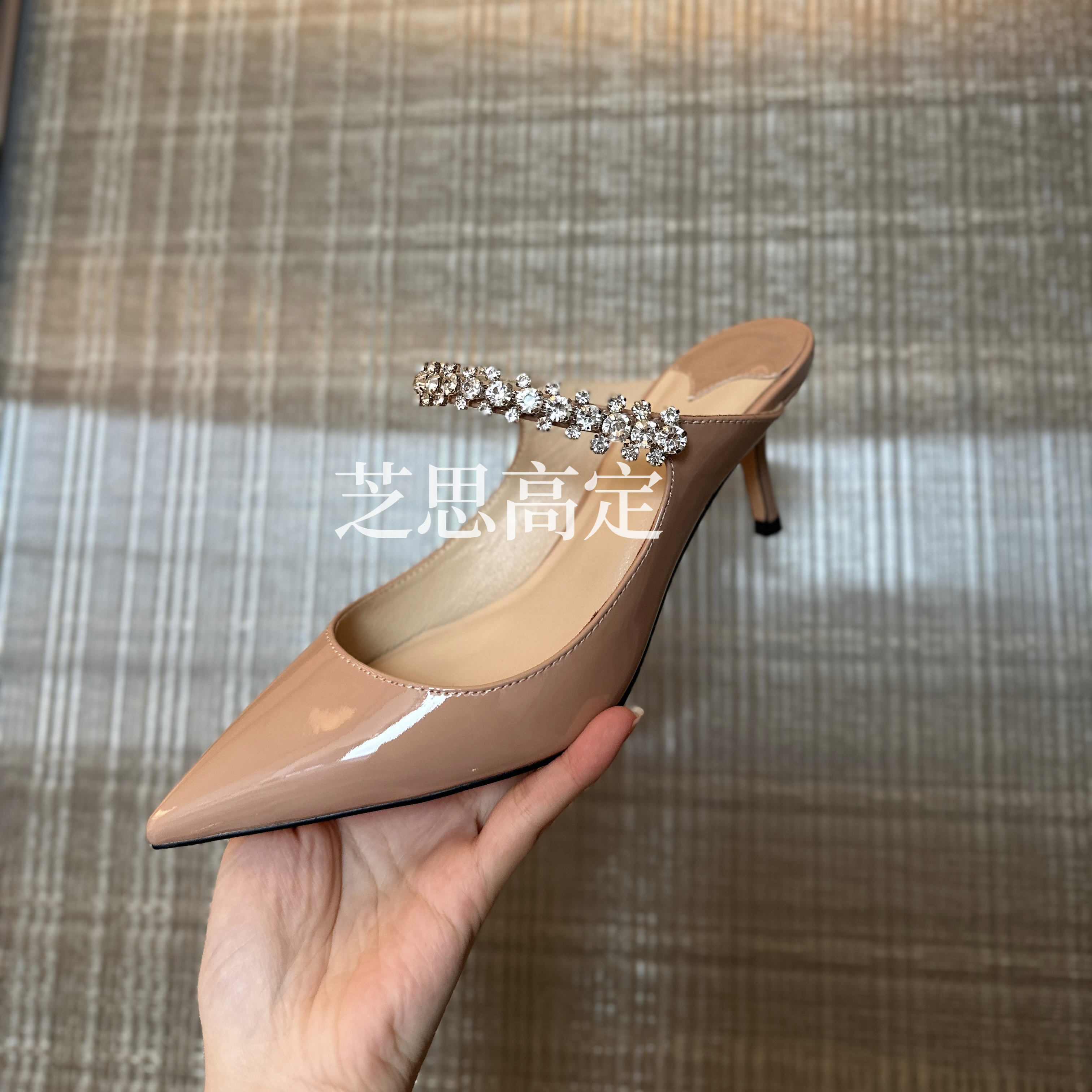 【裸色漆皮水钻高跟凉拖】内里全羊皮！温柔气质时尚高跟鞋凉拖鞋