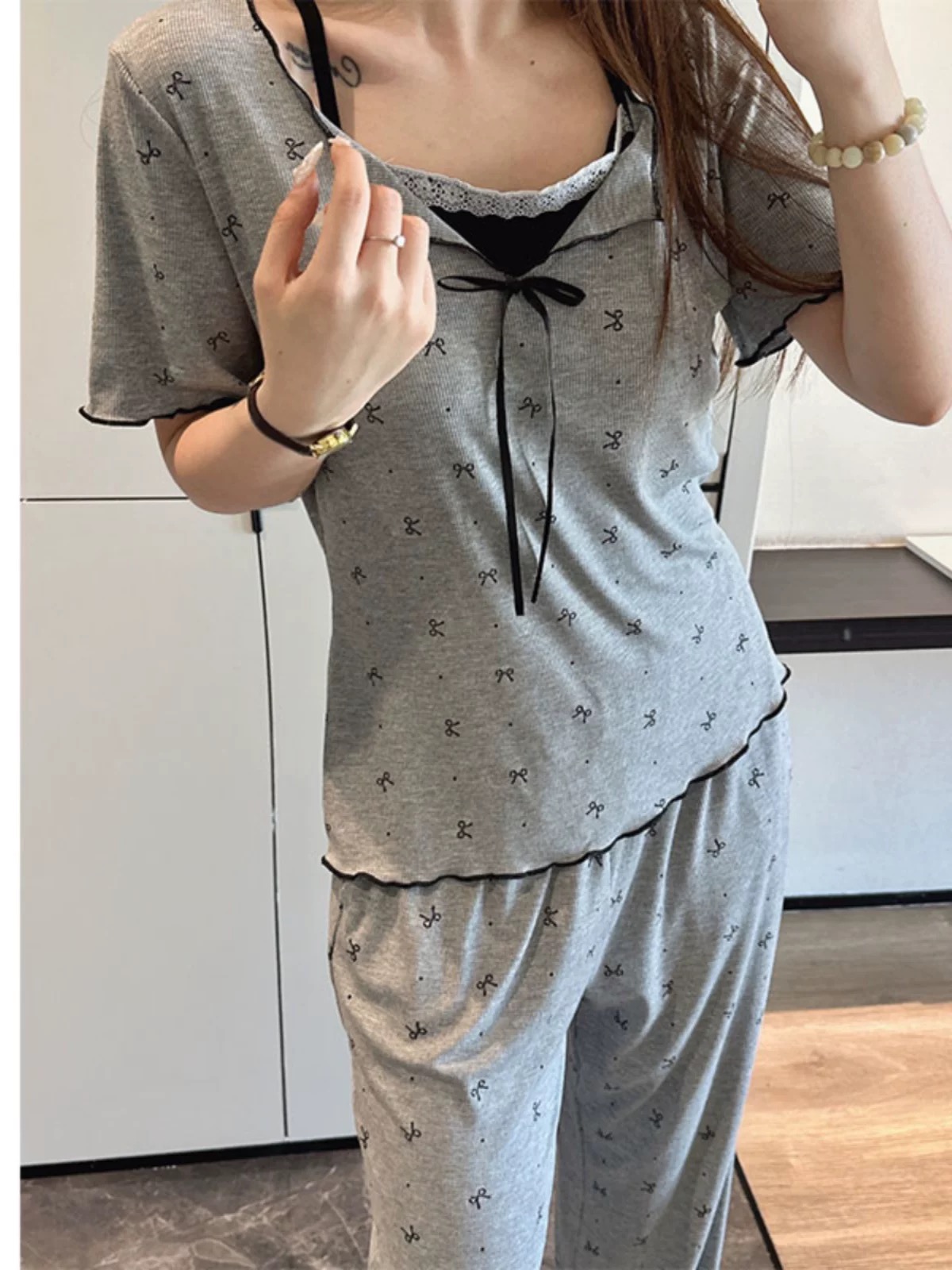 睡裙夏季新款短袖时尚家居服可外穿出套装睡裙-030-564-067