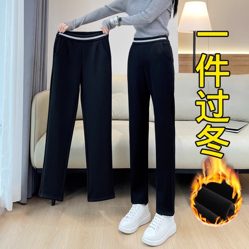 LOzP加绒直筒裤秋冬季新款外穿窄版西装休闲女裤加厚百搭保暖棉裤