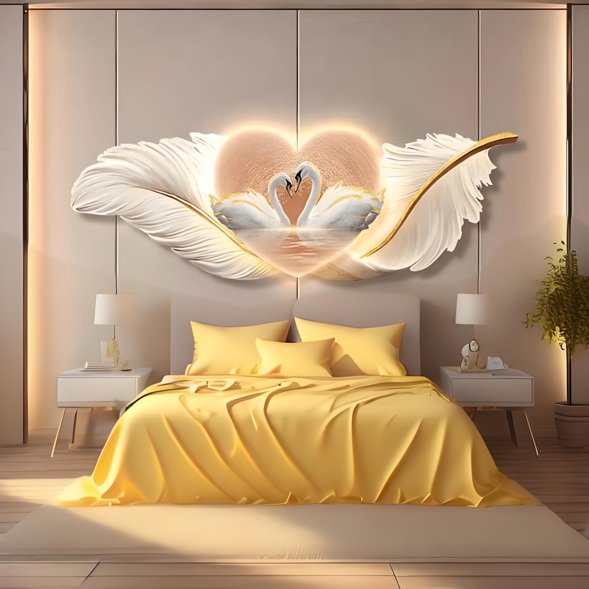 创意轻奢简约羽毛款装饰画卧室客厅精雕背景墙画艺术氛围感墙画