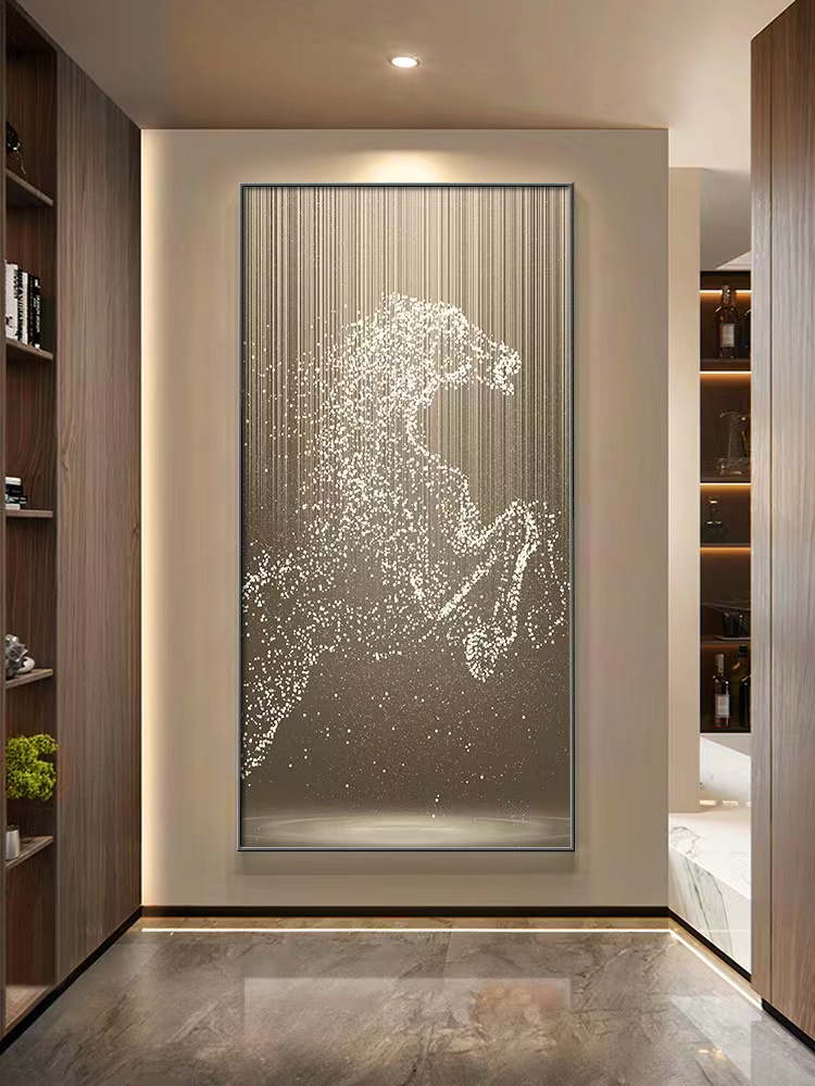 骏马入户玄关装饰画轻奢时尚高级感挂画竖版走廊过道发光壁画