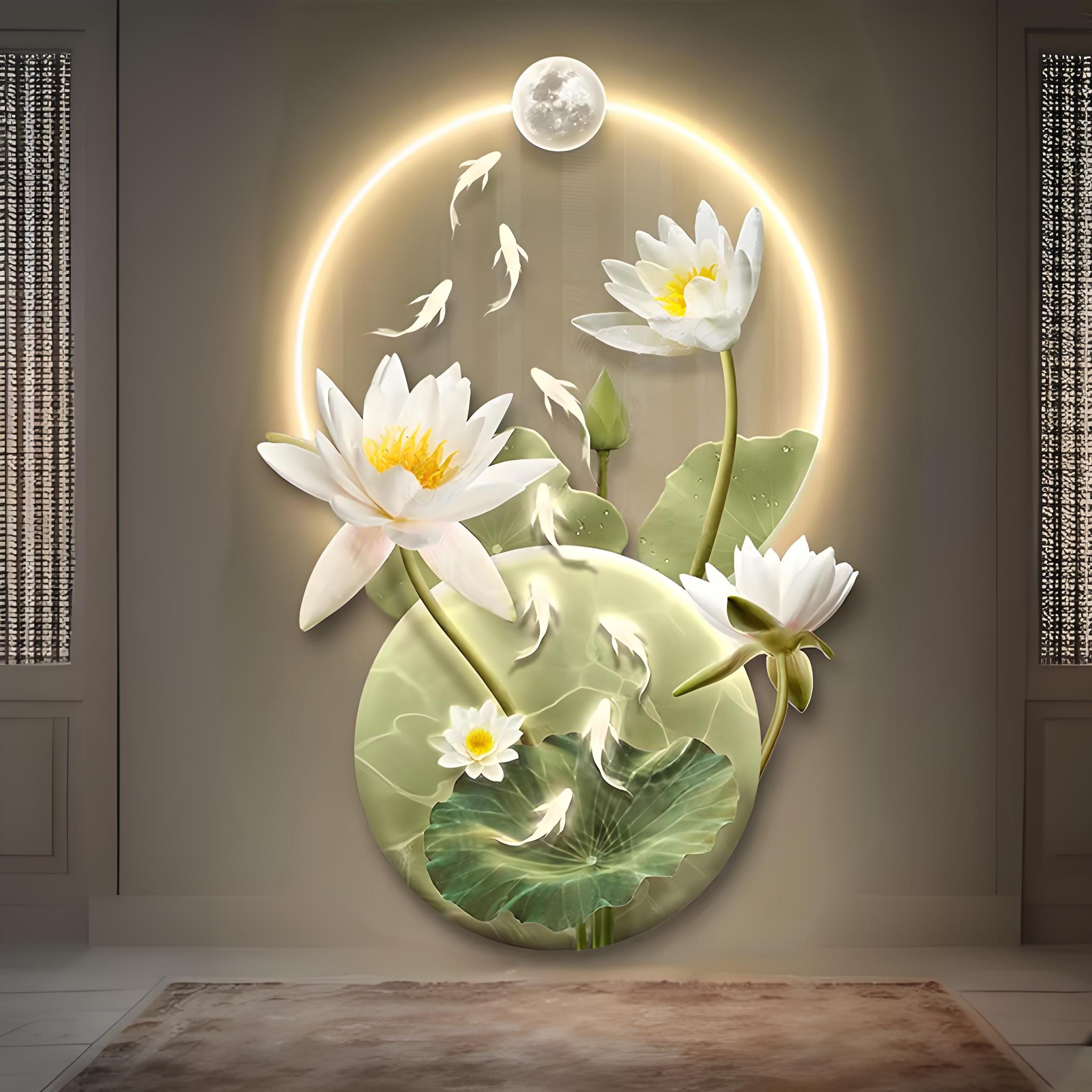 九鱼入户门玄关装饰画中式荷花走廊过道正对墙挂画高级感时尚挂画