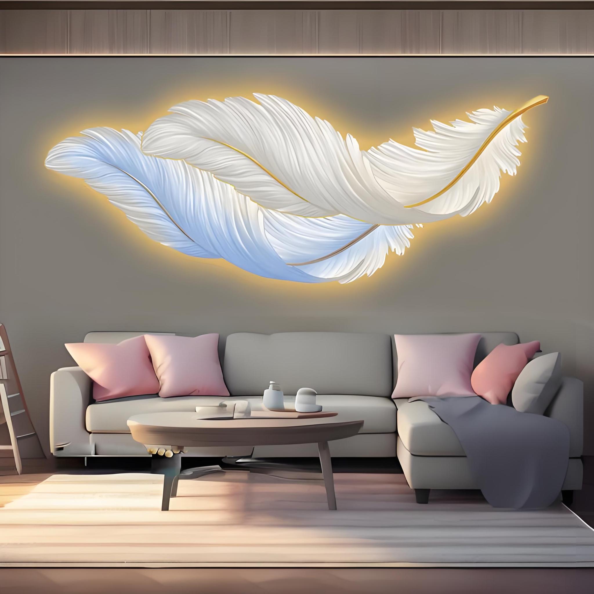 羽你一生床头卧室氛围感羽毛款装饰画客厅简约艺术渲染羽毛墙画