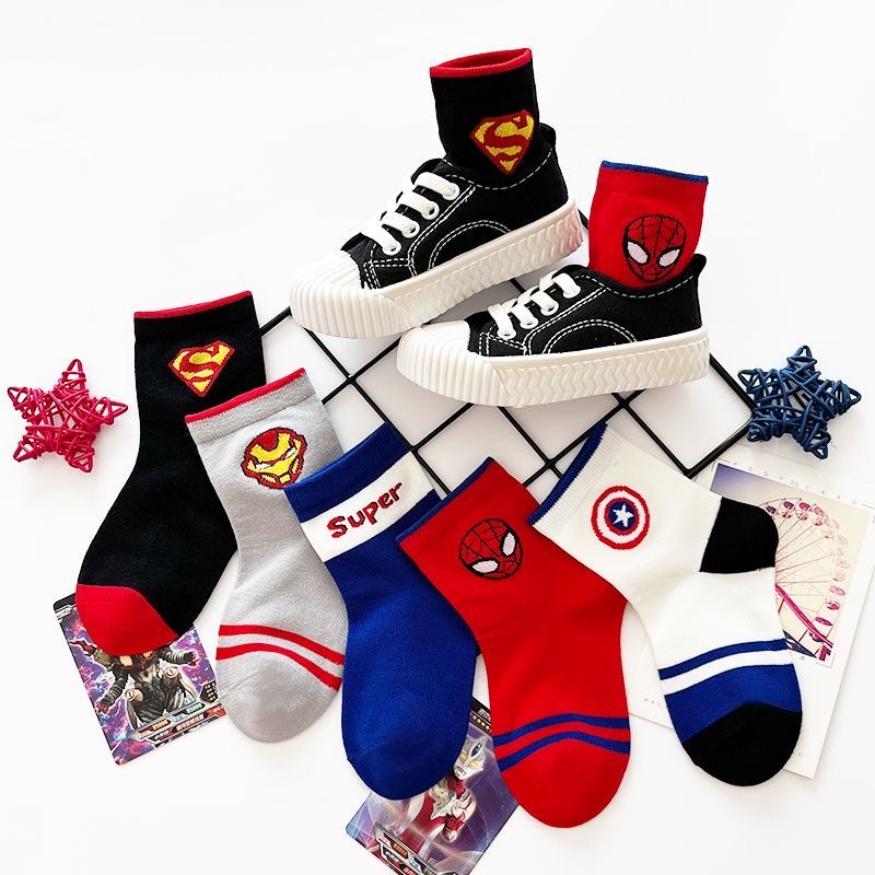 爱嘀嗒儿童袜子中筒春秋款棉袜男女中大童学生卡通漫威潮流棉袜