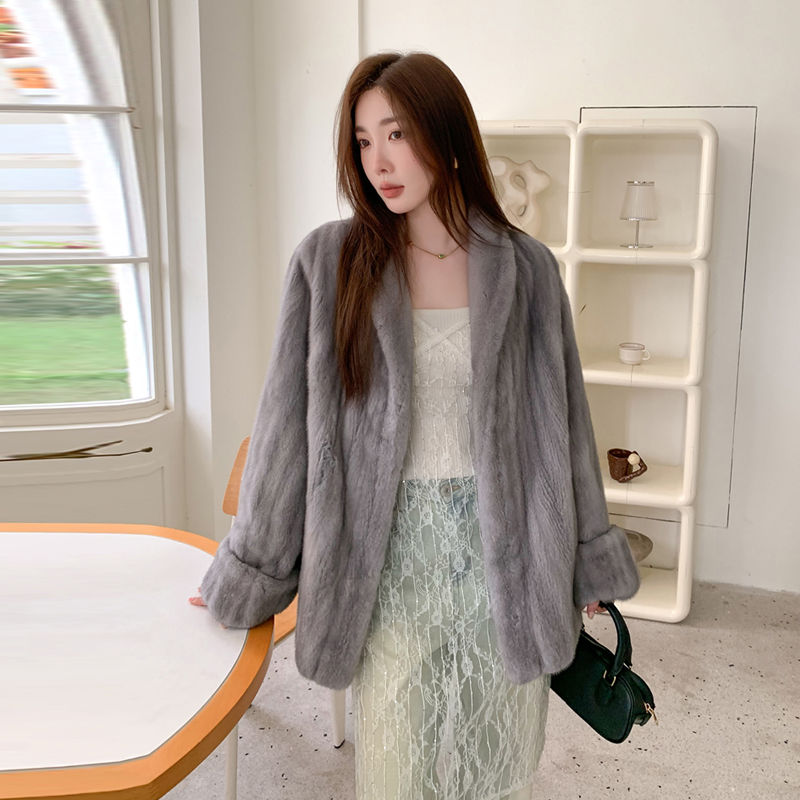 “中古小画报”进口天鹅绒母貂全抽刀水貂皮草短款貂皮大衣ZD76Y024