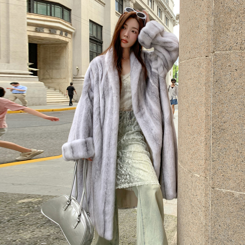 梦中情貂” 进口天鹅绒全抽小母貂水貂皮草女整貂长款貂皮ZD28Y024