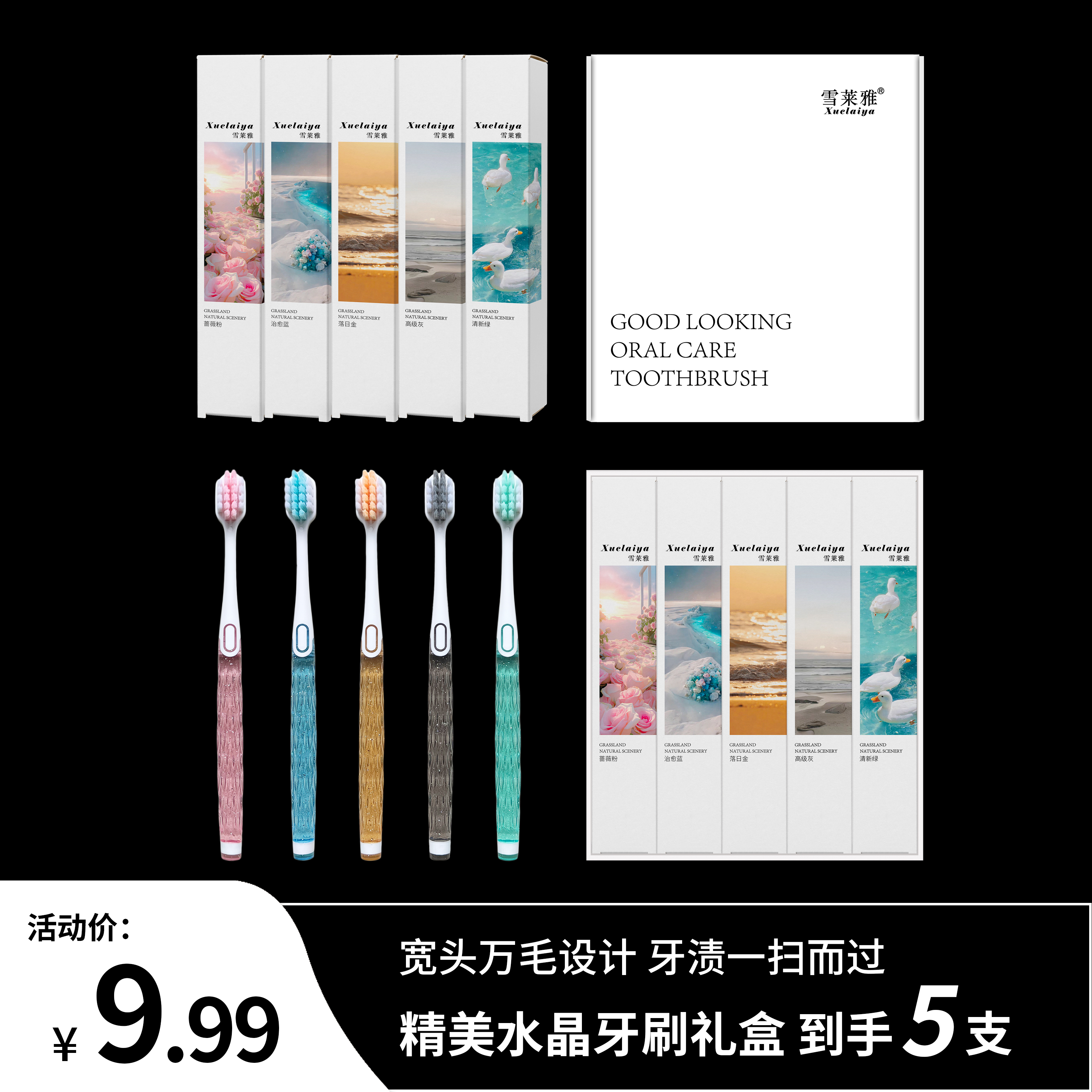 【粉丝专属】雪莱雅水晶万毛宽头情侣软毛牙刷轻奢高档精美礼盒