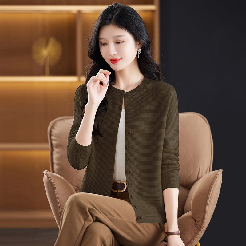 股波纹开衫新款秋装桑蚕丝羊毛显瘦宽松百搭时尚小开衫6361