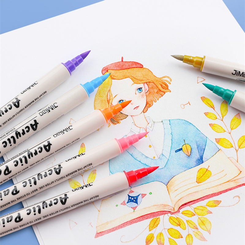 极描软头丙烯马克笔双头记号笔美术颜料画笔DIY涂鸦笔画石头画鞋