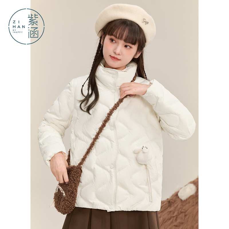 流光风 紫涵立领短款羽绒服外套冬季修身白鸭绒面包服Z4Z0JDS123