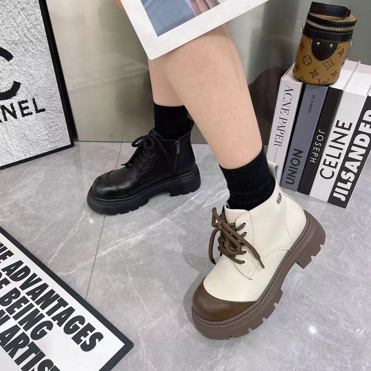 高蒂秋冬新款牛皮革时尚百搭休闲真皮马丁靴245377-101