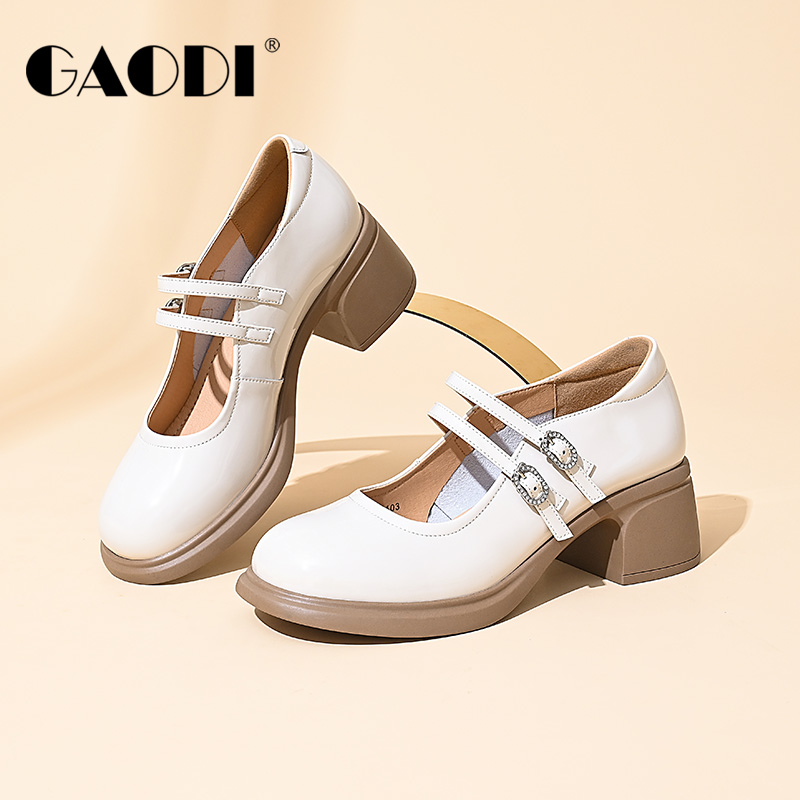 高蒂春款法式玛丽珍女鞋复古小皮鞋浅口方扣单鞋女243370-103 