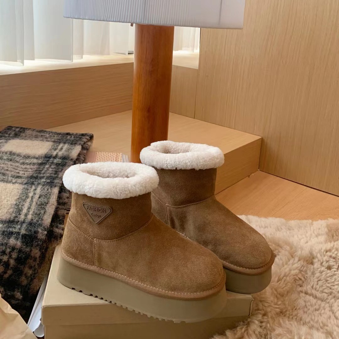 羊糕毛一体雪地靴女新款冬季加绒松糕厚底防滑保暖雪地棉鞋女