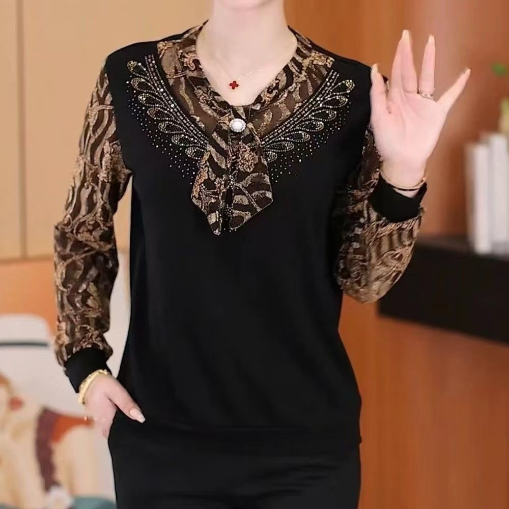 秋冬时尚妈妈装打底衫中老年女装洋气小衫冬装加绒加厚保暖上衣